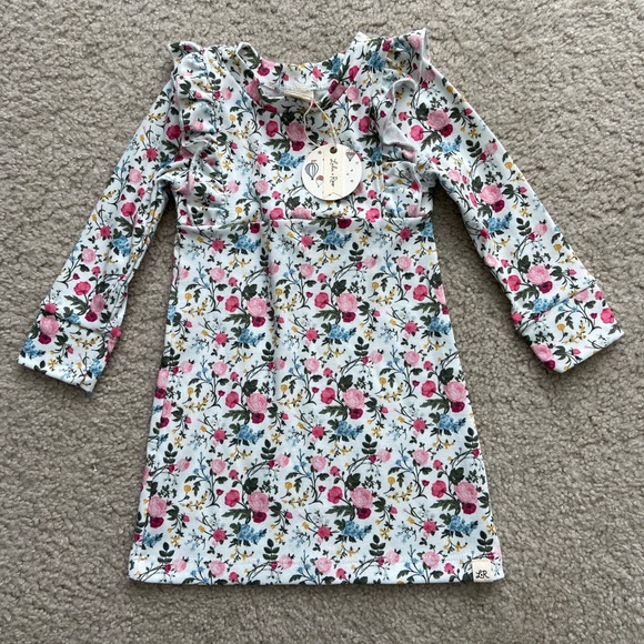 NWT Lulu and Roo (Little Road Co) Flutter Sweatshirt Dress 2T Meadow Floral 🌸 - Picture 1 of 3